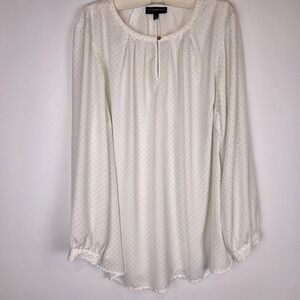 Lane Bryant Blouse Womens Plus 22 Cream Pleated Gold Dots Long Sleeve Career
